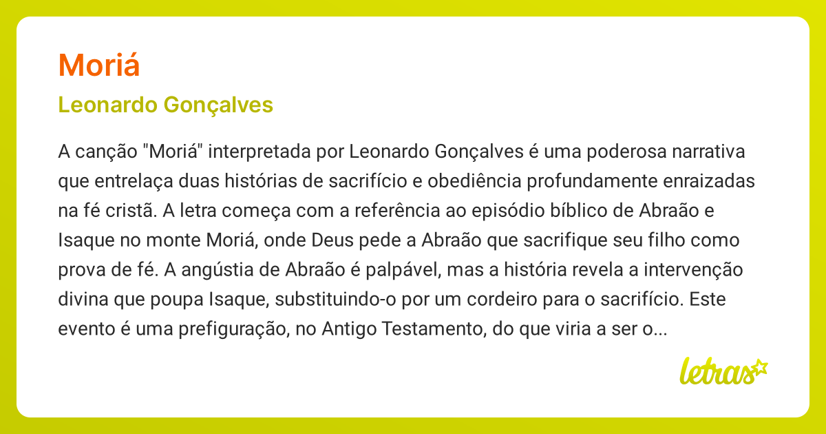 Canção Moriá de Leonardo Gonçalves: Letra, significado e tudo que você precisa saber!