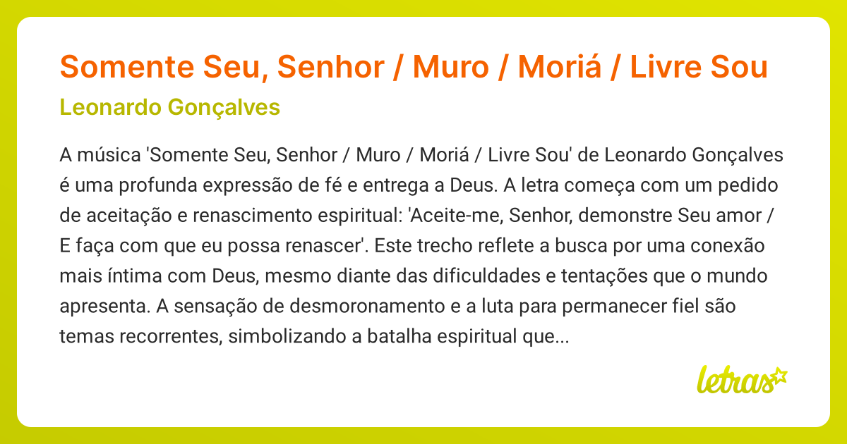 Canção Moriá de Leonardo Gonçalves: Letra, significado e tudo que você precisa saber!