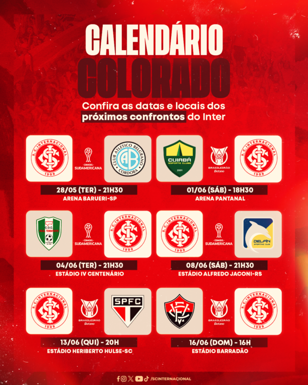 Próximos jogos do Inter: agenda completa do time nas próximas semanas!
