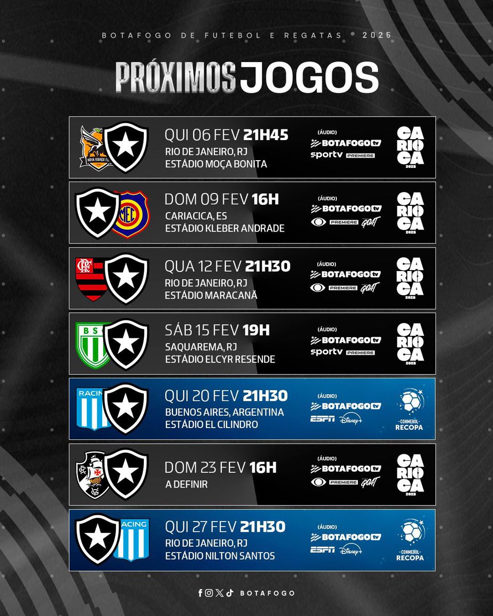 Calendário de jogos do Botafogo: próximos jogos quando? (Datas certas!)